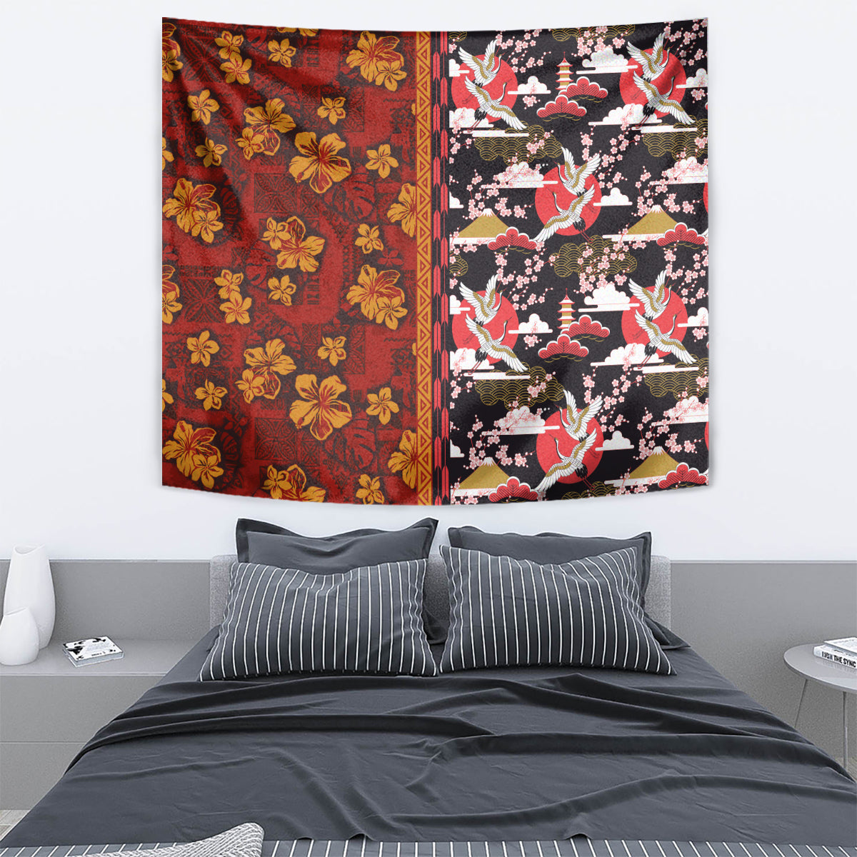 Japanese Culture Hawaii Style Tapestry Hawaiian Tribal and Japanese Pattern Together Culture LT03 - Polynesian Pride