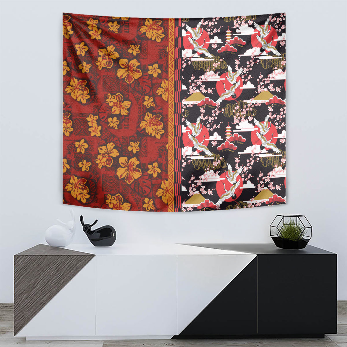 Japanese Culture Hawaii Style Tapestry Hawaiian Tribal and Japanese Pattern Together Culture LT03 - Polynesian Pride