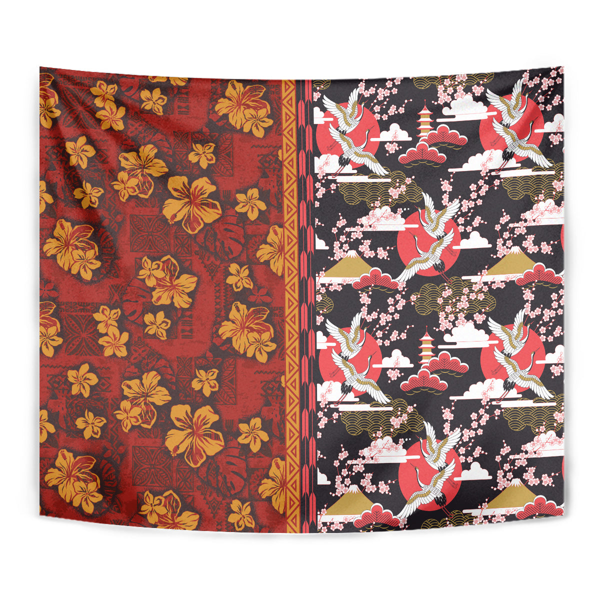 Japanese Culture Hawaii Style Tapestry Hawaiian Tribal and Japanese Pattern Together Culture LT03 - Polynesian Pride