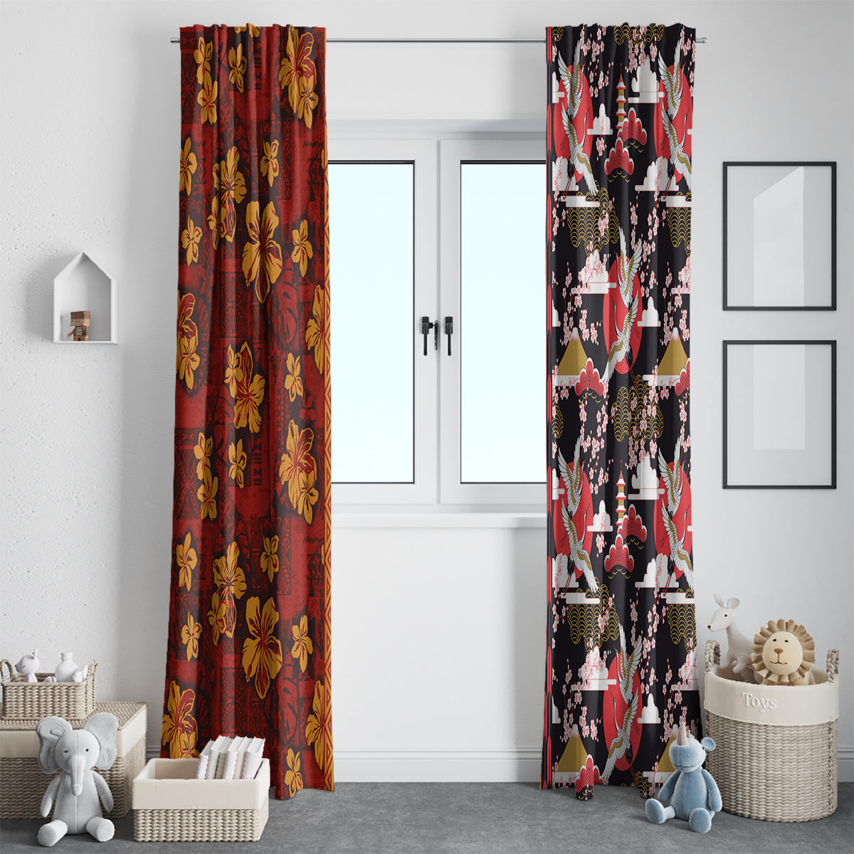 Japanese Culture Hawaii Style Window Curtain Hawaiian Tribal and Japanese Pattern Together Culture LT03 - Polynesian Pride