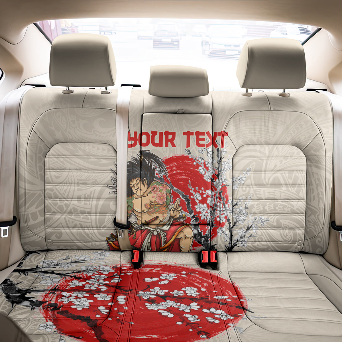Personalised Japanese Culture Hawaii Style Back Car Seat Cover Japanese Samurai with Hawaiian Pattern LT03