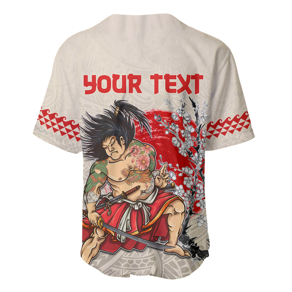 Personalised Pan-Pacific Festival Baseball Jersey Japanese Samurai with Hawaiian Pattern