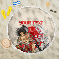 Personalised Japanese Culture Hawaii Style Beach Blanket Japanese Samurai with Hawaiian Pattern LT03 One Size 150cm Beige - Polynesian Pride