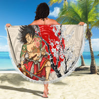 Personalised Japanese Culture Hawaii Style Beach Blanket Japanese Samurai with Hawaiian Pattern LT03 - Polynesian Pride