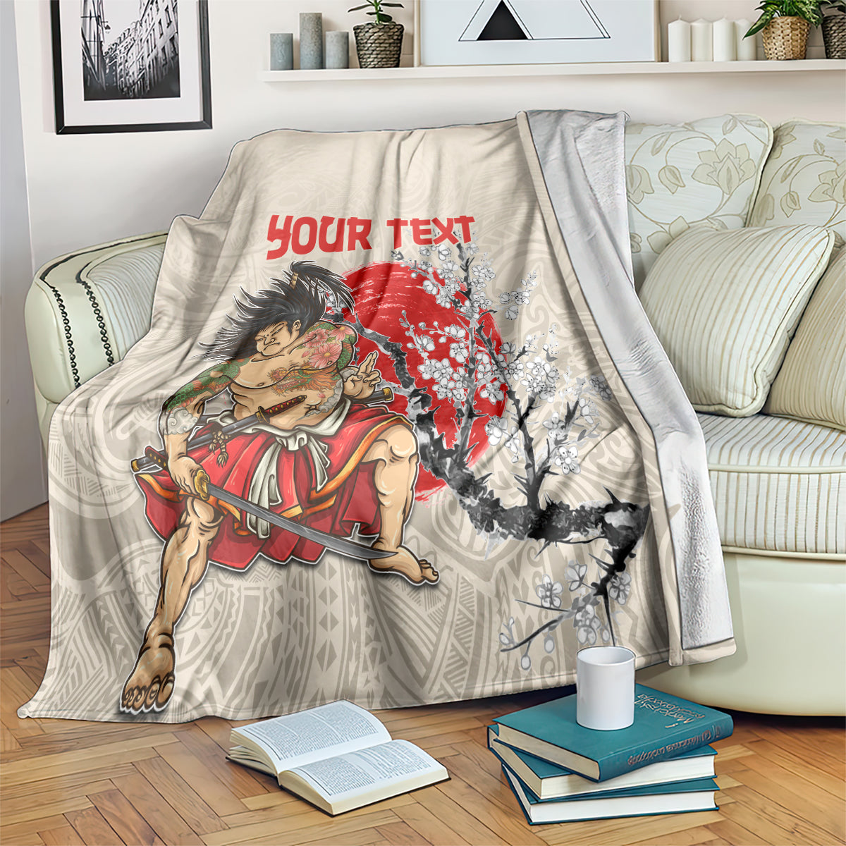 Personalised Pan-Pacific Festival Blanket Japanese Samurai with Hawaiian Pattern