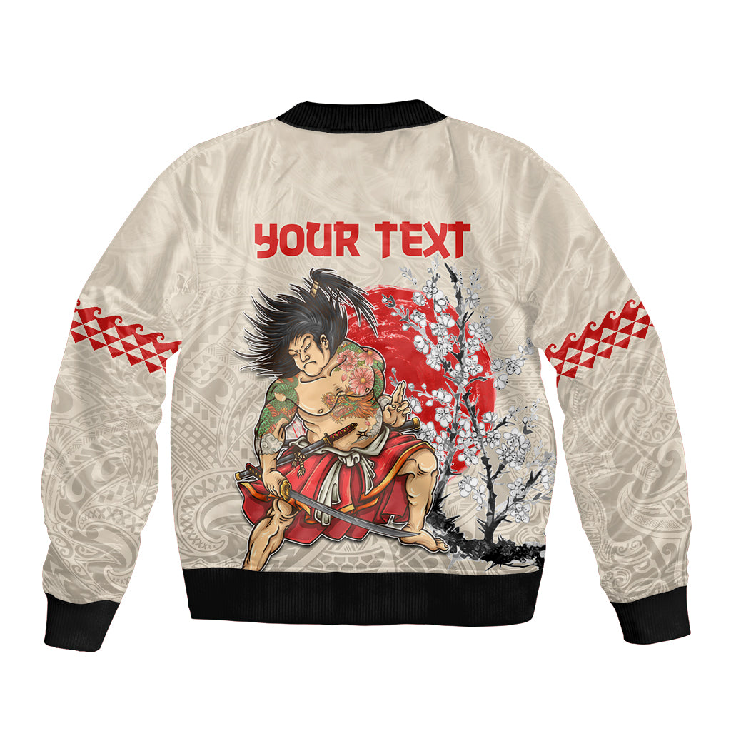 Personalised Japanese Culture Hawaii Style Bomber Jacket Japanese Samurai with Hawaiian Pattern LT03 - Polynesian Pride