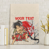 Personalised Japanese Culture Hawaii Style Canvas Wall Art Japanese Samurai with Hawaiian Pattern LT03 Without Frame Beige - Polynesian Pride
