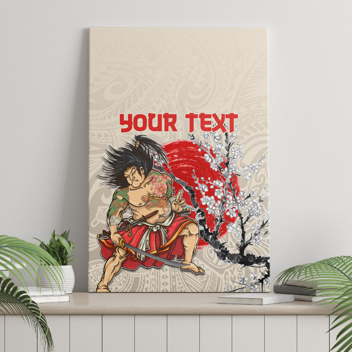 Personalised Japanese Culture Hawaii Style Canvas Wall Art Japanese Samurai with Hawaiian Pattern LT03 - Polynesian Pride