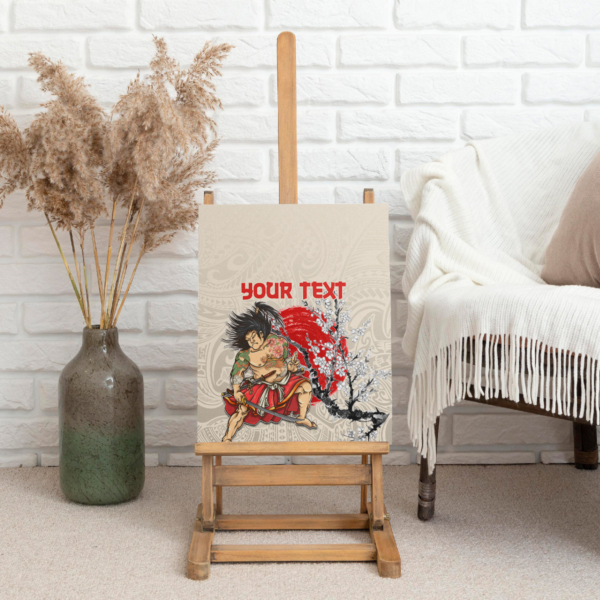 Personalised Japanese Culture Hawaii Style Canvas Wall Art Japanese Samurai with Hawaiian Pattern LT03 - Polynesian Pride