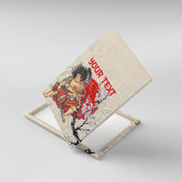 Personalised Japanese Culture Hawaii Style Canvas Wall Art Japanese Samurai with Hawaiian Pattern LT03 With Frame Beige - Polynesian Pride
