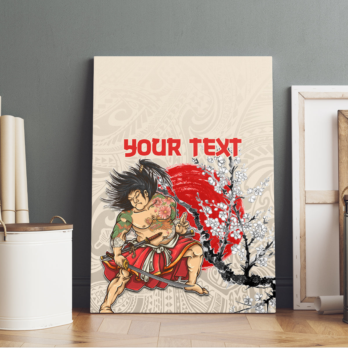 Personalised Japanese Culture Hawaii Style Canvas Wall Art Japanese Samurai with Hawaiian Pattern LT03 - Polynesian Pride