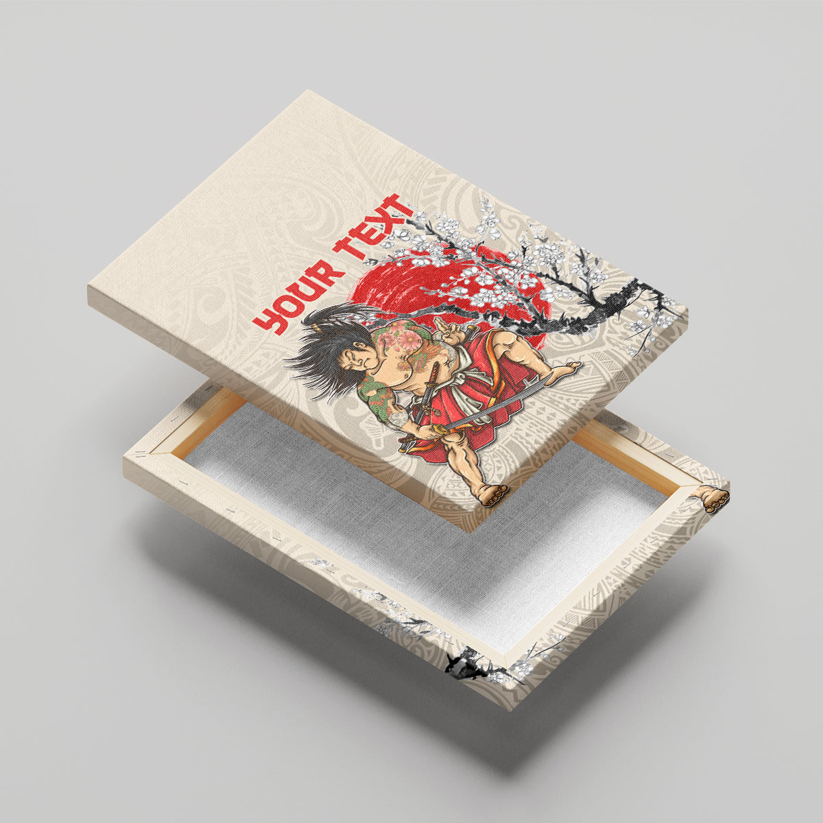Personalised Japanese Culture Hawaii Style Canvas Wall Art Japanese Samurai with Hawaiian Pattern LT03 - Polynesian Pride