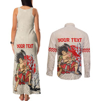 Personalised Japanese Culture Hawaii Style Couples Matching Tank Maxi Dress and Long Sleeve Button Shirt Japanese Samurai with Hawaiian Pattern LT03 - Polynesian Pride