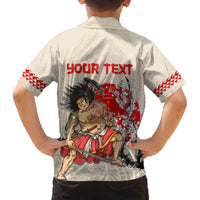 Personalised Pan-Pacific Festival Family Matching Off The Shoulder Long Sleeve Dress and Hawaiian Shirt Japanese Samurai with Hawaiian Pattern