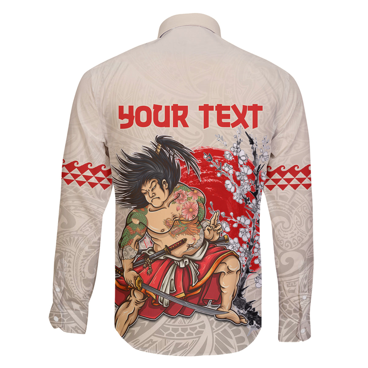 Personalised Pan-Pacific Festival Family Matching Off Shoulder Short Dress and Hawaiian Shirt Japanese Samurai with Hawaiian Pattern