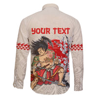 Personalised Pan-Pacific Festival Family Matching Off Shoulder Short Dress and Hawaiian Shirt Japanese Samurai with Hawaiian Pattern