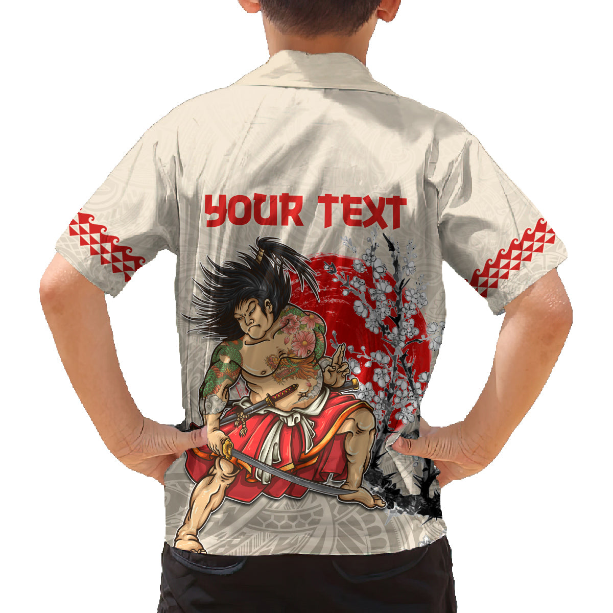 Personalised Japanese Culture Hawaii Style Family Matching Tank Maxi Dress and Hawaiian Shirt Japanese Samurai with Hawaiian Pattern LT03 - Polynesian Pride