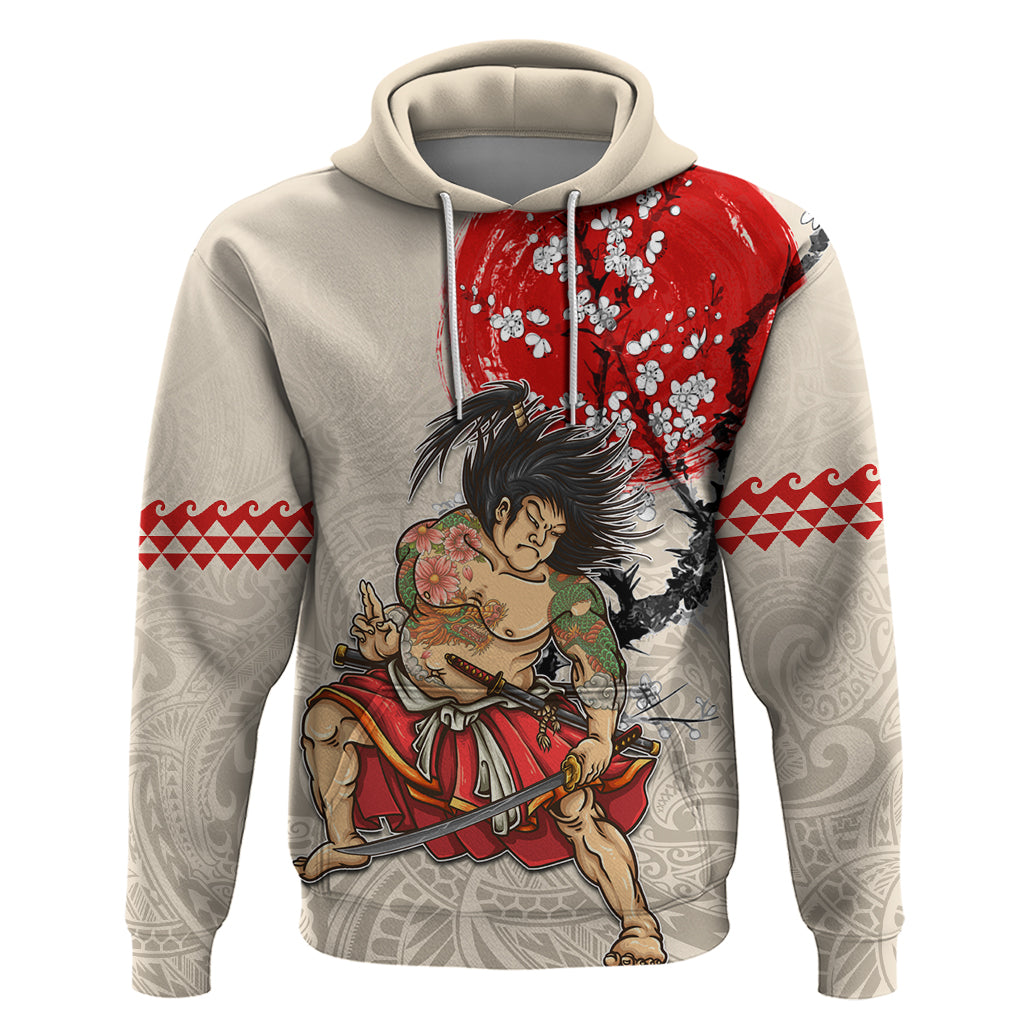 Personalised Pan-Pacific Festival Hoodie Japanese Samurai with Hawaiian Pattern