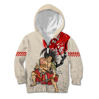 Personalised Pan-Pacific Festival Kid Hoodie Japanese Samurai with Hawaiian Pattern