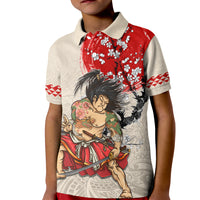 Personalised Pan-Pacific Festival Kid Polo Shirt Japanese Samurai with Hawaiian Pattern