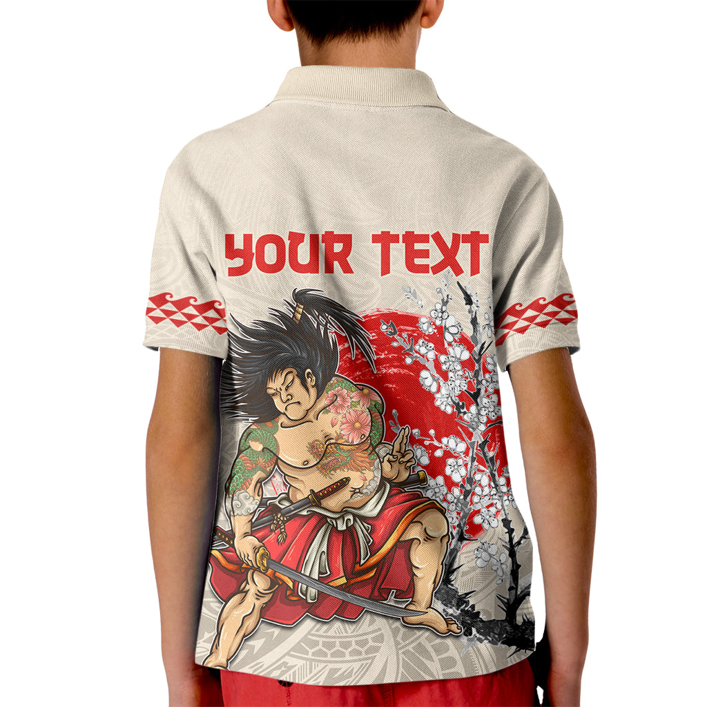 Personalised Pan-Pacific Festival Kid Polo Shirt Japanese Samurai with Hawaiian Pattern