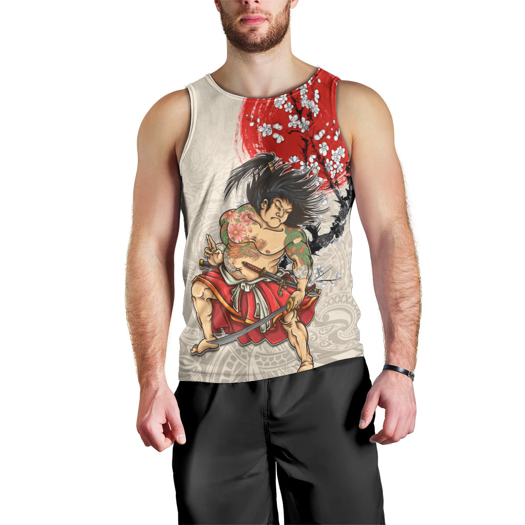 Personalised Japanese Culture Hawaii Style Men Tank Top Japanese Samurai with Hawaiian Pattern LT03 - Polynesian Pride