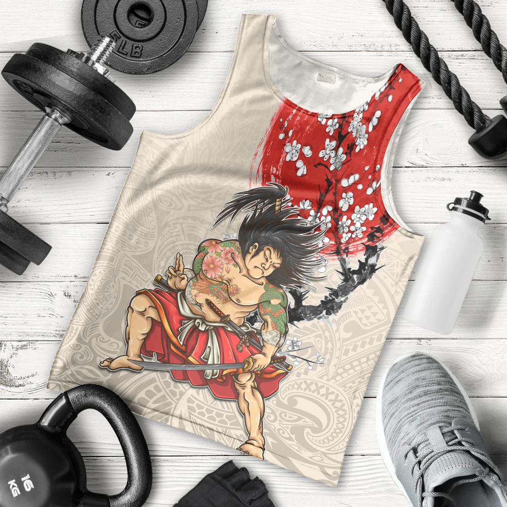 Personalised Japanese Culture Hawaii Style Men Tank Top Japanese Samurai with Hawaiian Pattern LT03 - Polynesian Pride