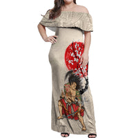 Personalised Japanese Culture Hawaii Style Off Shoulder Maxi Dress Japanese Samurai with Hawaiian Pattern LT03 Women Beige - Polynesian Pride