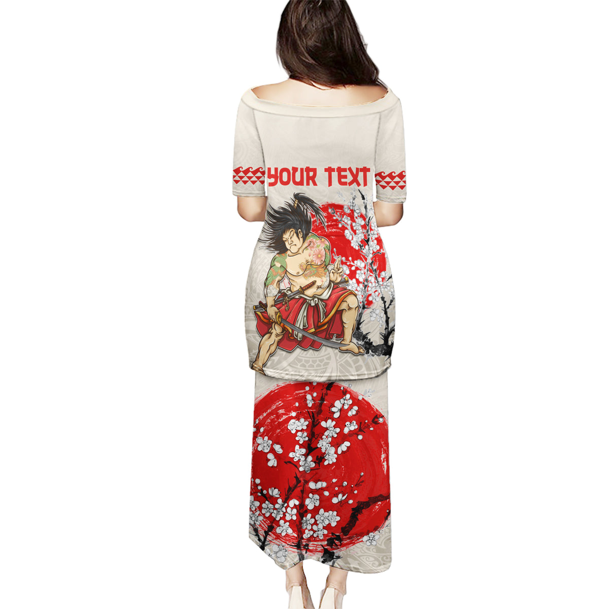 Personalised Japanese Culture Hawaii Style Puletasi Japanese Samurai with Hawaiian Pattern LT03 - Polynesian Pride
