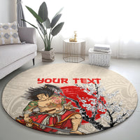 Personalised Pan-Pacific Festival Round Carpet Japanese Samurai with Hawaiian Pattern
