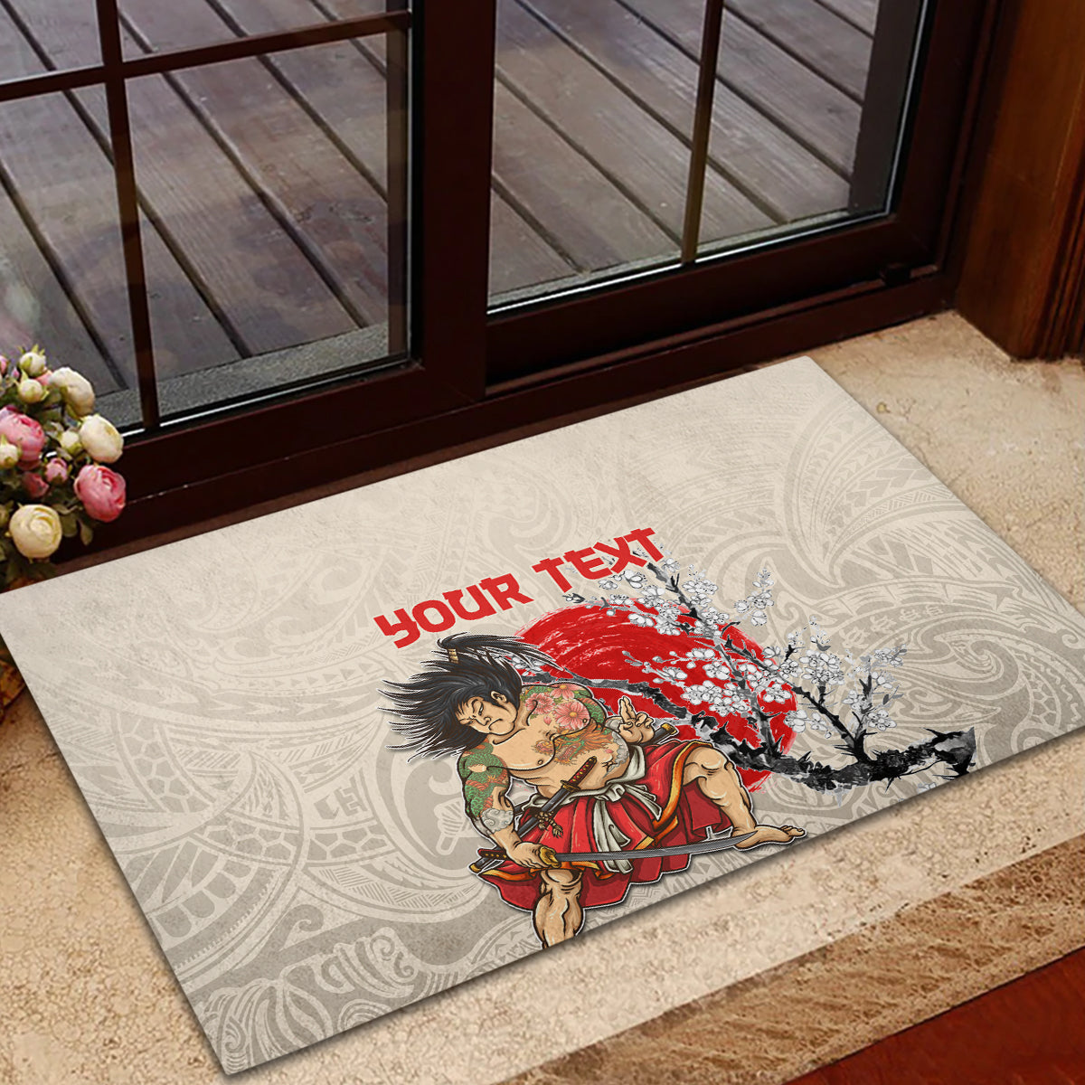 Personalised Japanese Culture Hawaii Style Rubber Doormat Japanese Samurai with Hawaiian Pattern LT03 - Polynesian Pride