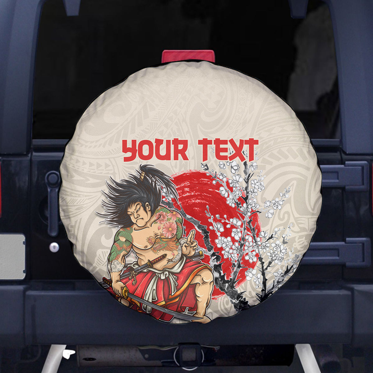 Personalised Japanese Culture Hawaii Style Spare Tire Cover Japanese Samurai with Hawaiian Pattern LT03 - Polynesian Pride