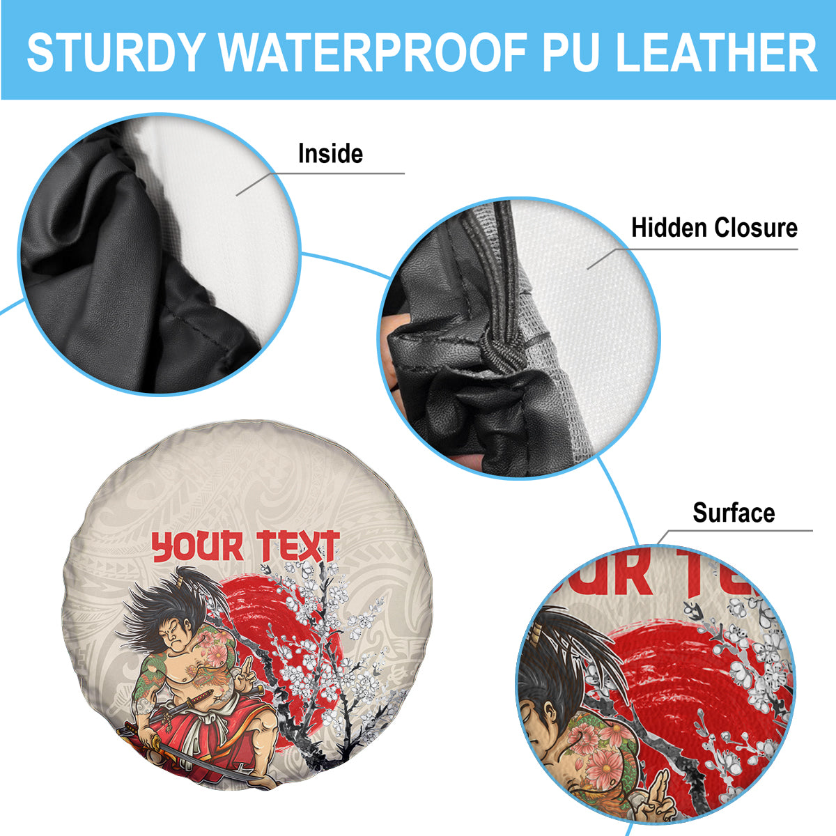 Personalised Japanese Culture Hawaii Style Spare Tire Cover Japanese Samurai with Hawaiian Pattern LT03 - Polynesian Pride