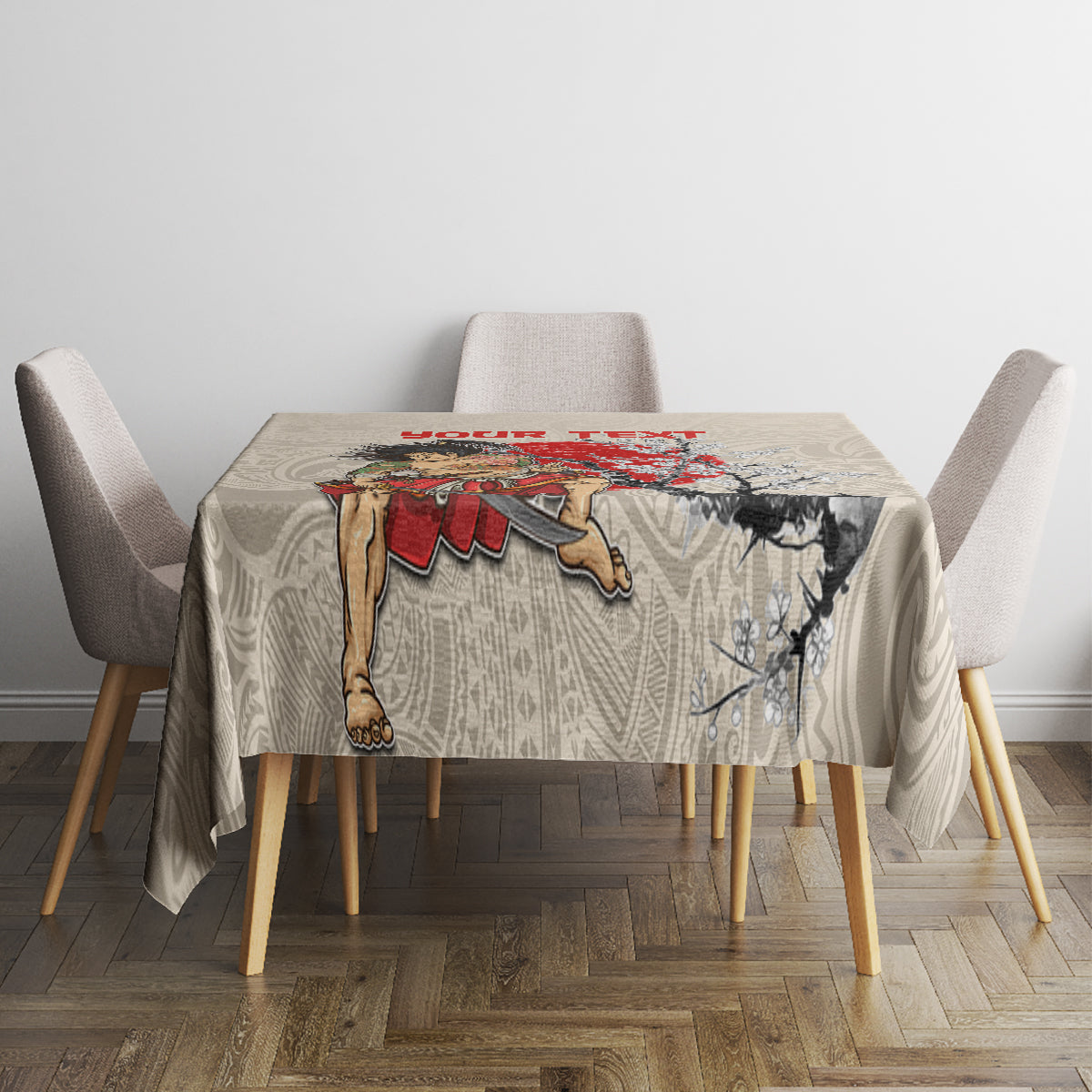 Personalised Japanese Culture Hawaii Style Tablecloth Japanese Samurai with Hawaiian Pattern LT03 - Polynesian Pride