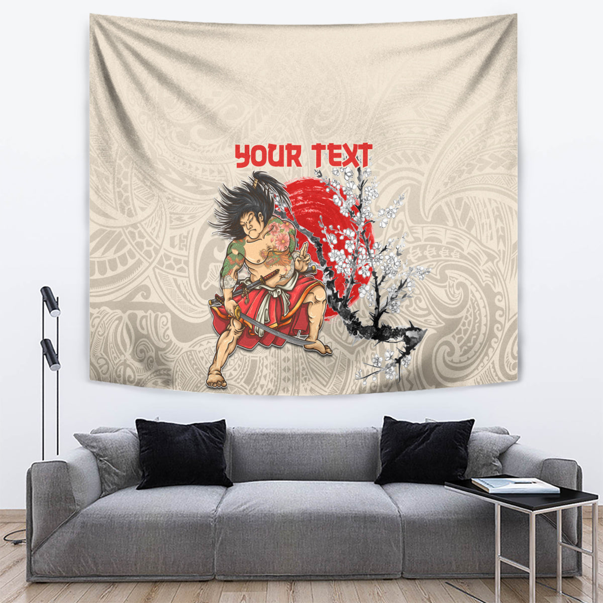 Personalised Pan-Pacific Festival Tapestry Japanese Samurai with Hawaiian Pattern