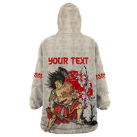 Personalised Japanese Culture Hawaii Style Wearable Blanket Hoodie Japanese Samurai with Hawaiian Pattern LT03 - Polynesian Pride