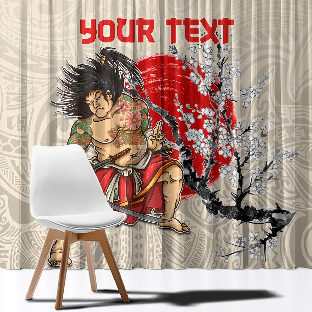 Personalised Japanese Culture Hawaii Style Window Curtain Japanese Samurai with Hawaiian Pattern LT03 - Polynesian Pride