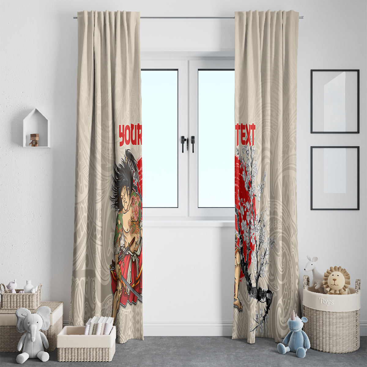 Personalised Japanese Culture Hawaii Style Window Curtain Japanese Samurai with Hawaiian Pattern LT03 - Polynesian Pride