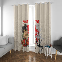 Personalised Japanese Culture Hawaii Style Window Curtain Japanese Samurai with Hawaiian Pattern LT03 With Grommets Beige - Polynesian Pride