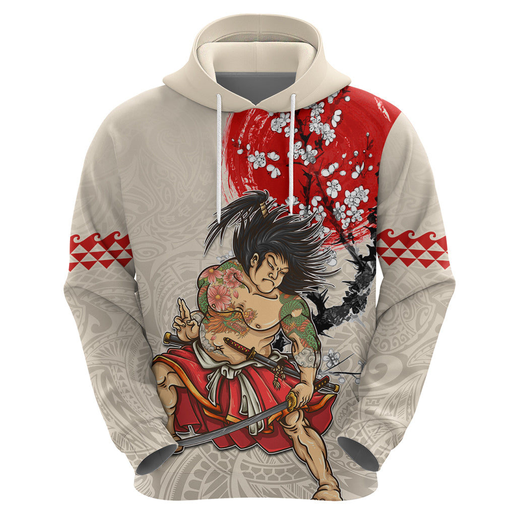 Personalised Pan-Pacific Festival Zip Hoodie Japanese Samurai with Hawaiian Pattern
