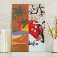 Japanese Culture Hawaii Style Canvas Wall Art Mauna Kea and Fuji Mountains LT03 Without Frame Brown - Polynesian Pride