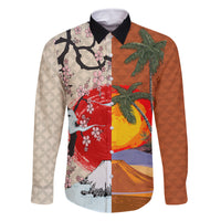 Japanese Culture Hawaii Style Family Matching Long Sleeve Bodycon Dress and Hawaiian Shirt Mauna Kea and Fuji Mountains LT03 Dad's Shirt - Long Sleeve Brown - Polynesian Pride