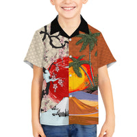 Japanese Culture Hawaii Style Family Matching Summer Maxi Dress and Hawaiian Shirt Mauna Kea and Fuji Mountains LT03 Son's Shirt Brown - Polynesian Pride