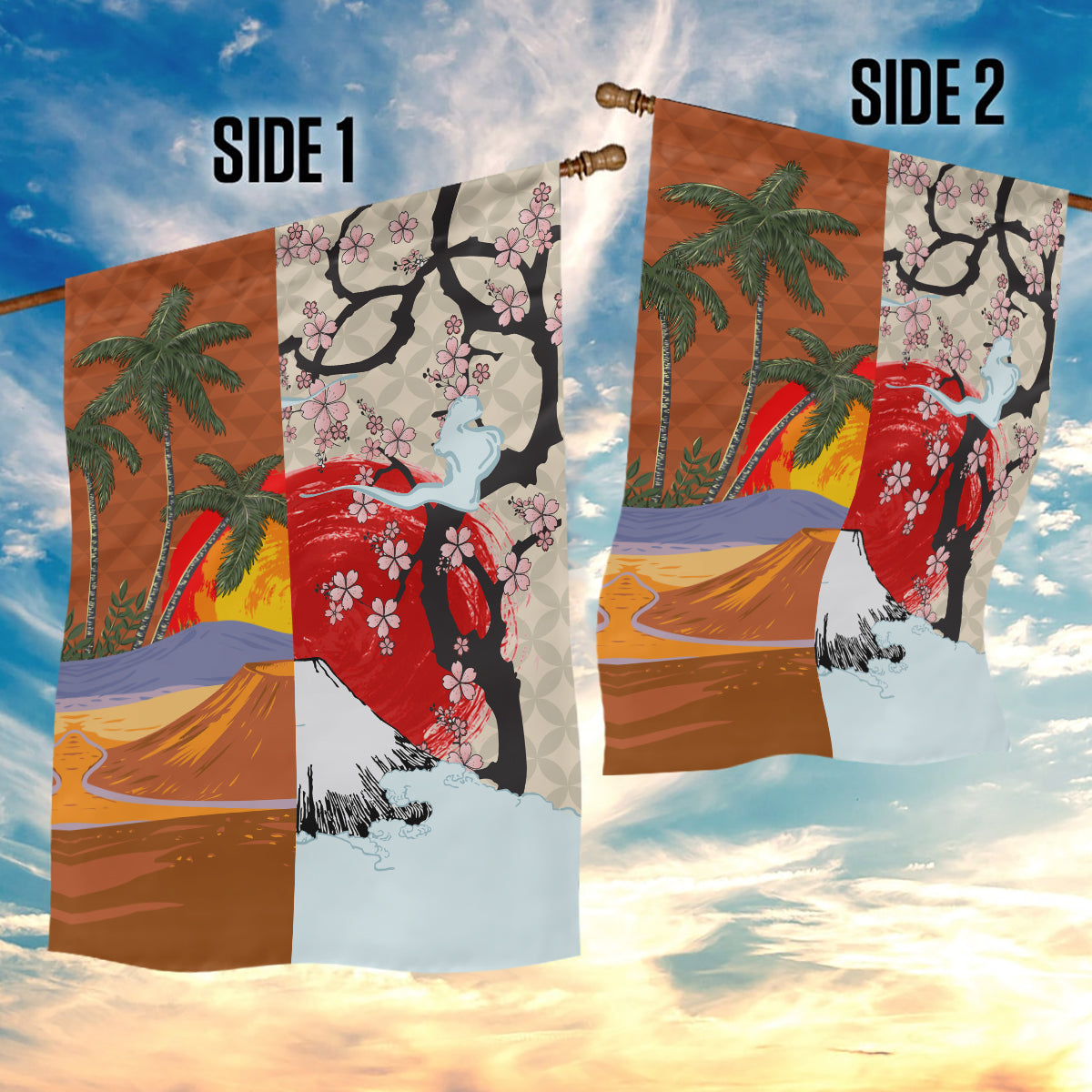 Japanese Culture Hawaii Style Garden Flag Mauna Kea and Fuji Mountains LT03 - Polynesian Pride