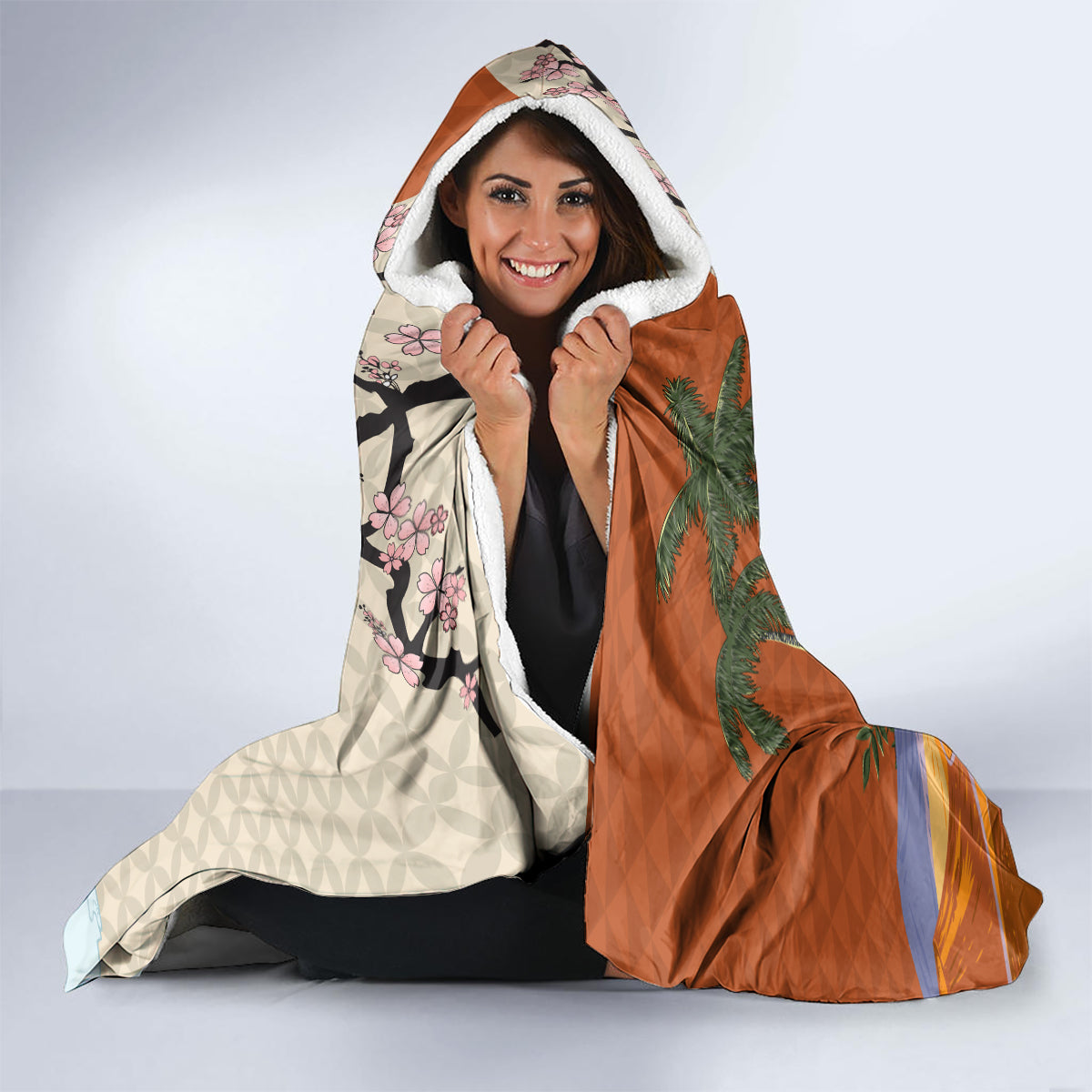 Japanese Culture Hawaii Style Hooded Blanket Mauna Kea and Fuji Mountains LT03 - Polynesian Pride