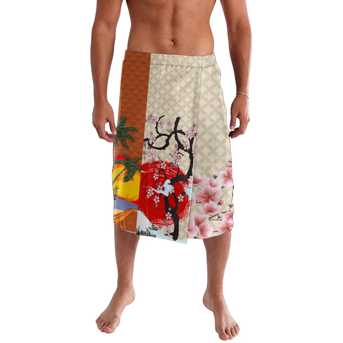 Japanese Culture Hawaii Style Lavalava Mauna Kea and Fuji Mountains LT03 Brown - Polynesian Pride