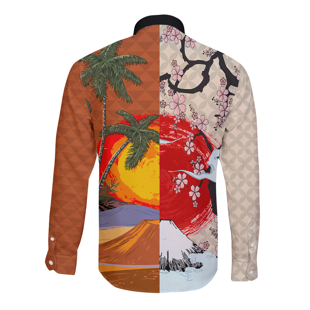 Pan-Pacific Festival Long Sleeve Button Shirt Mauna Kea and Fuji Mountains