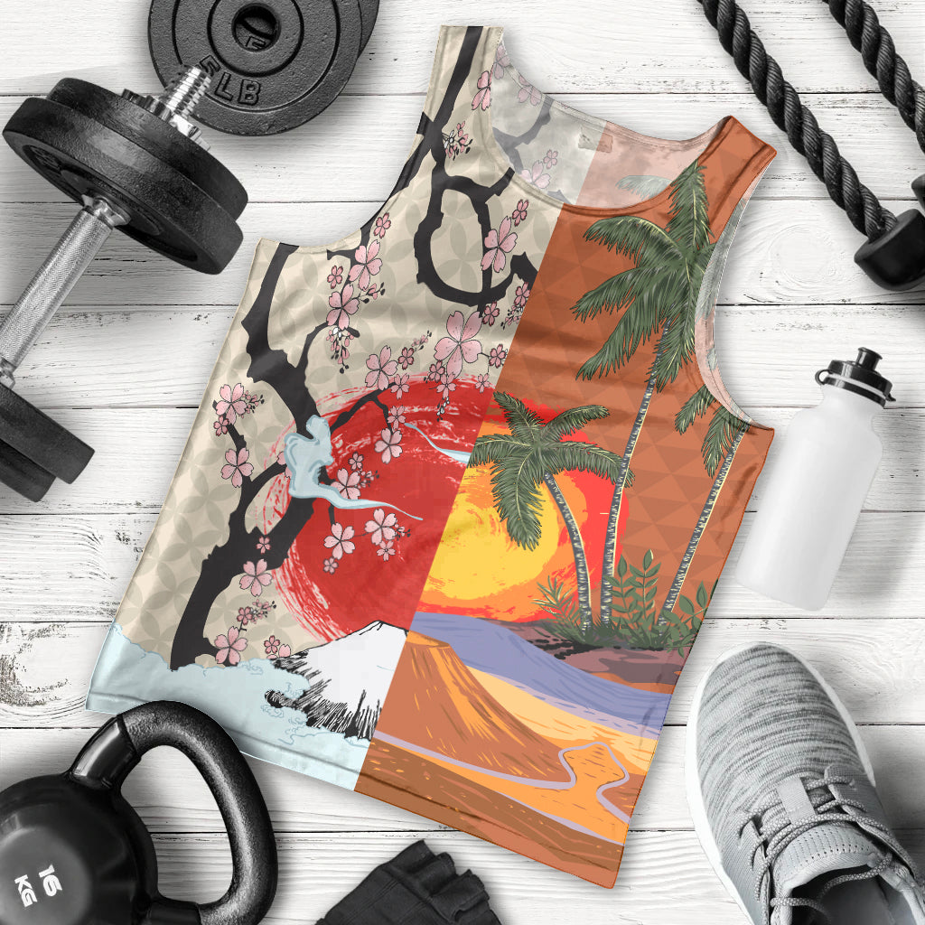 Japanese Culture Hawaii Style Men Tank Top Mauna Kea and Fuji Mountains LT03 - Polynesian Pride