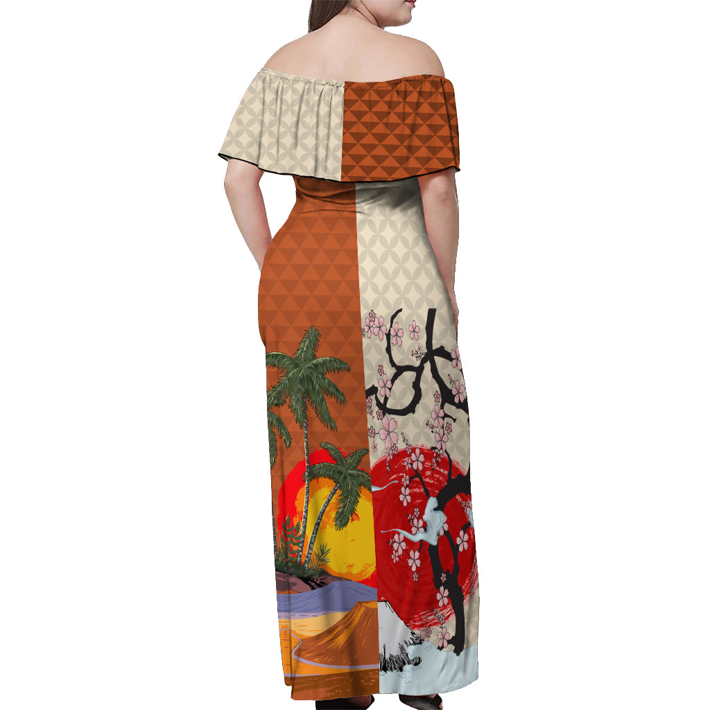 Japanese Culture Hawaii Style Off Shoulder Maxi Dress Mauna Kea and Fuji Mountains LT03 - Polynesian Pride