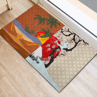 Japanese Culture Hawaii Style Rubber Doormat Mauna Kea and Fuji Mountains LT03 - Polynesian Pride